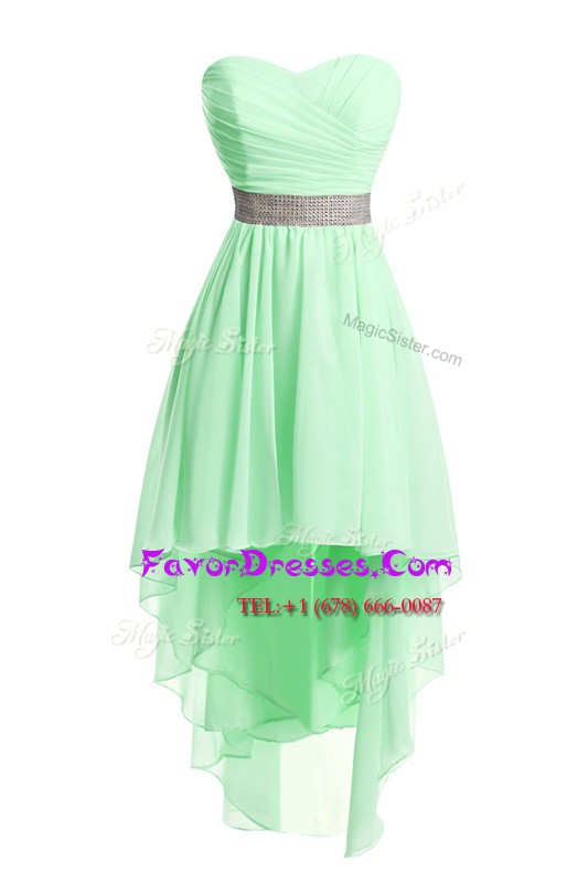  Green Sleeveless Belt High Low Prom Gown