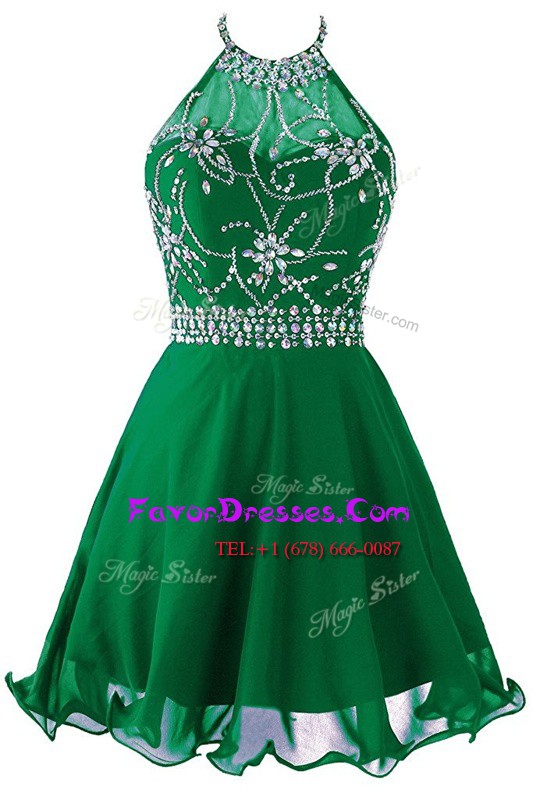  Organza Scoop Sleeveless Zipper Beading and Belt Prom Party Dress in Green