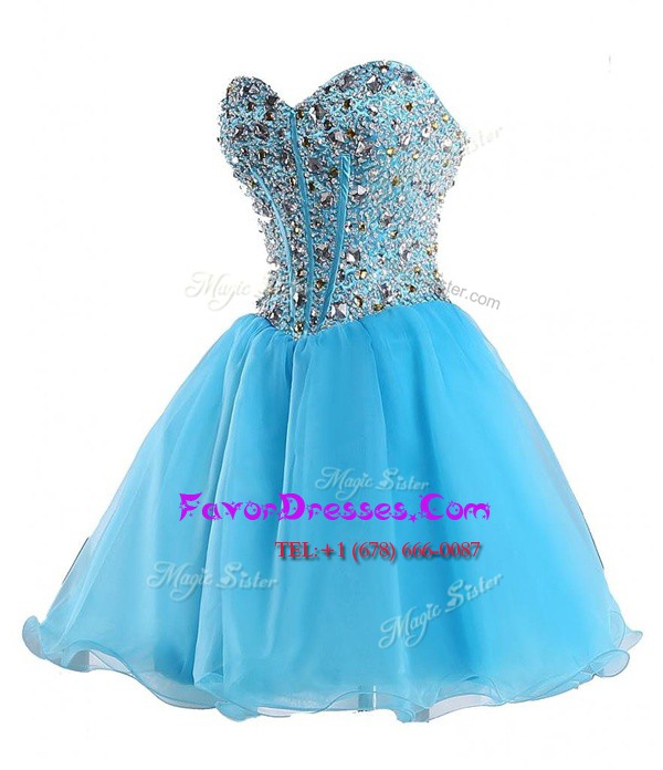  Sweetheart Sleeveless Lace Up Dress for Prom Blue Organza