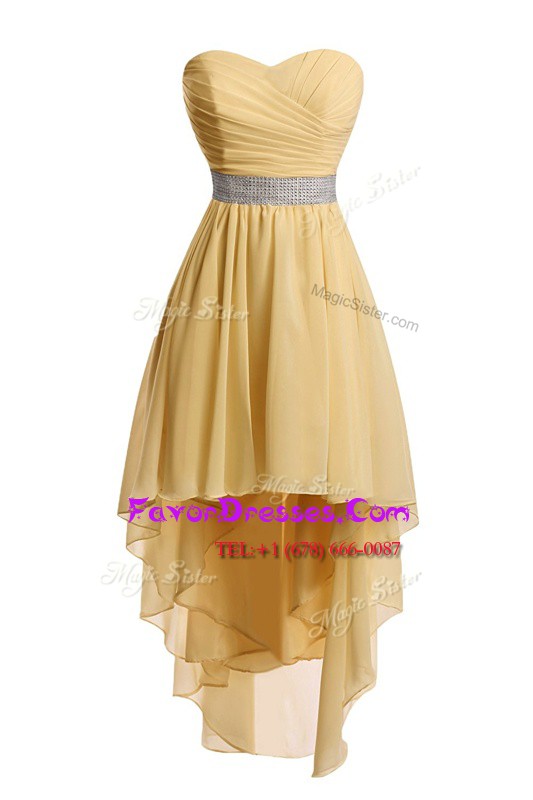Popular Gold Sweetheart Neckline Belt Evening Dress Sleeveless Lace Up