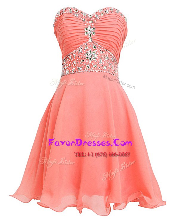  Watermelon Red Sweetheart Neckline Beading and Belt Homecoming Dress Sleeveless Lace Up