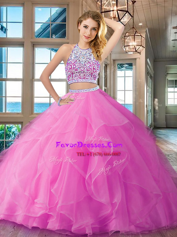  Scoop Sleeveless Backless Floor Length Beading and Ruffles Quinceanera Dresses