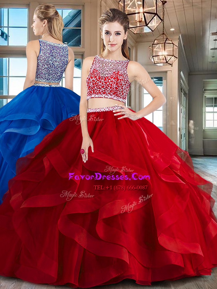  Bateau Sleeveless Tulle Quinceanera Gowns Beading and Ruffles Side Zipper