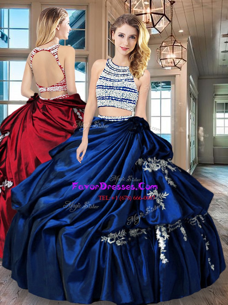 Fancy Scoop Royal Blue Sleeveless Floor Length Beading and Appliques and Pick Ups Backless Ball Gown Prom Dress