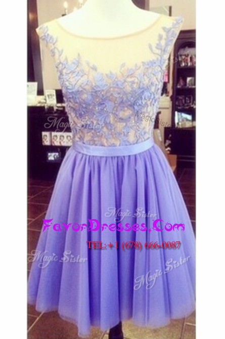  Scoop Lace Mini Length A-line Sleeveless Lavender Homecoming Dress Zipper