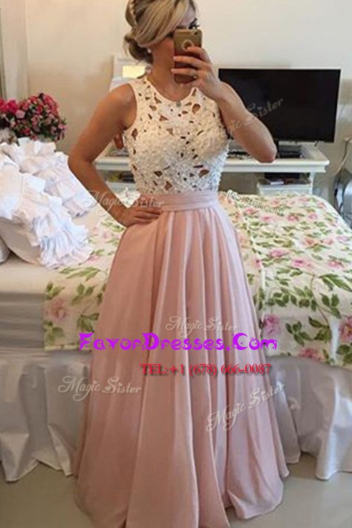 Most Popular Scoop Sleeveless Side Zipper Floor Length Lace Evening Dress