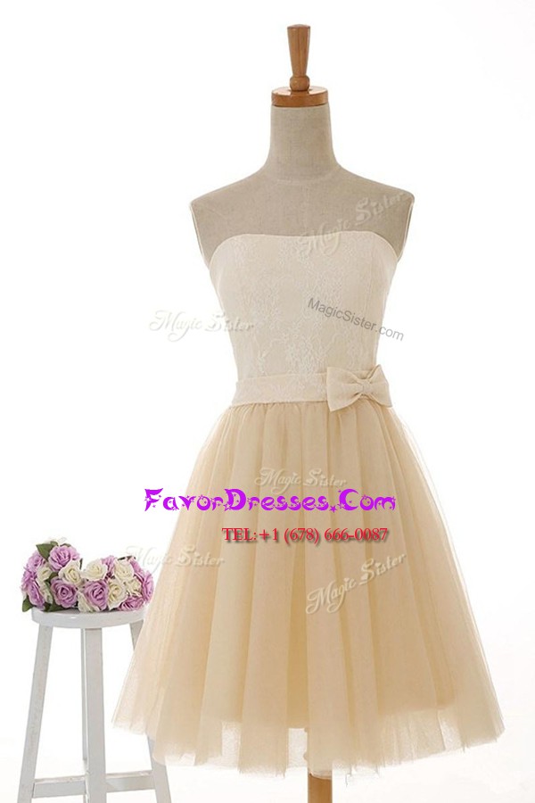 Fabulous Lace Homecoming Dress Champagne Zipper Sleeveless Knee Length
