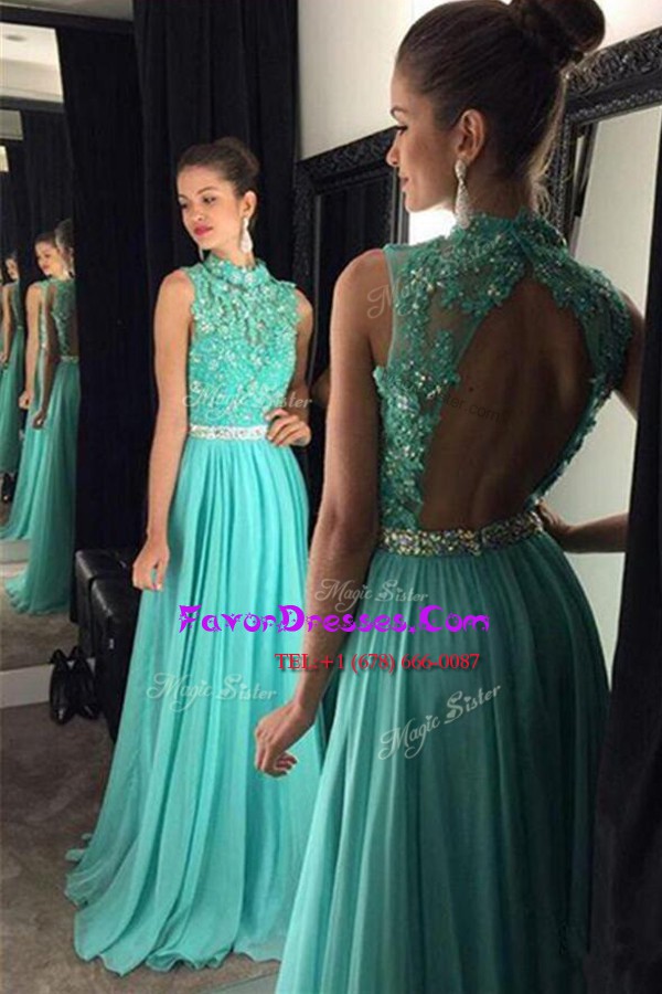 Captivating Scoop Sleeveless Beading and Lace Backless Evening Dress