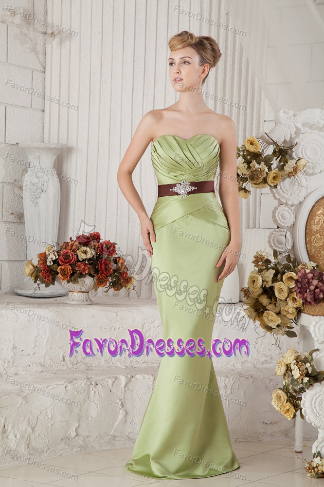 Discount Sweetheart Yellow Green Long Satin Prom Formal Dress with Belt