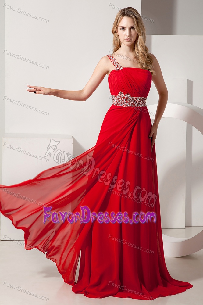 Low Price One Shoulder Red Prom Evening Dress with Beading