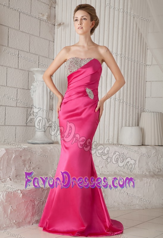Discount Mermaid Strapless Hot Pink Beaded Prom Party Dresses for Lady