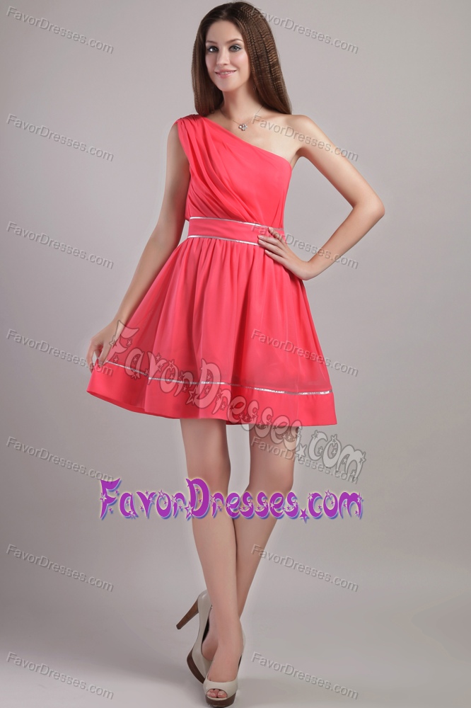 Popular One Shoulder Coral Red Mini-length Prom Cocktail Dress for Lady