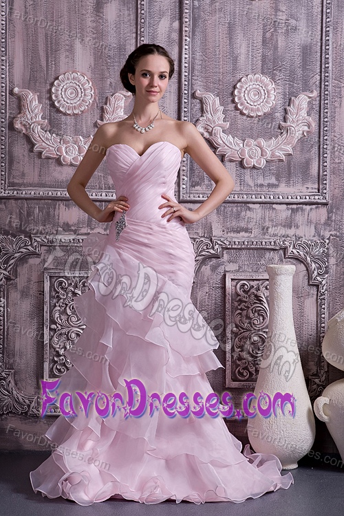 Baby Pink Sweetheart Modern Prom Graduation Dresses with Brush Train