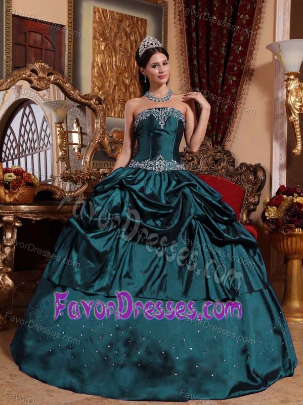 Ball Gown Strapless Lovely Teal Taffeta Quinceanera Dress with Appliques
