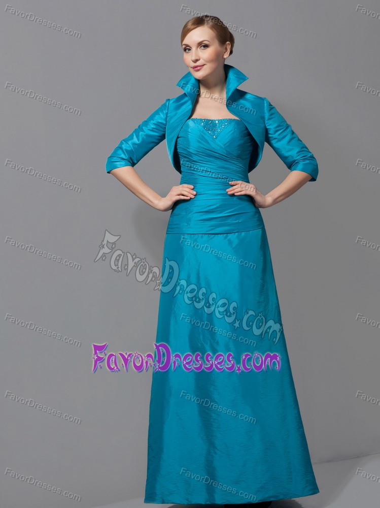Column Strapless Taffeta Mother of the Bride Dress with Ruching on Promotion