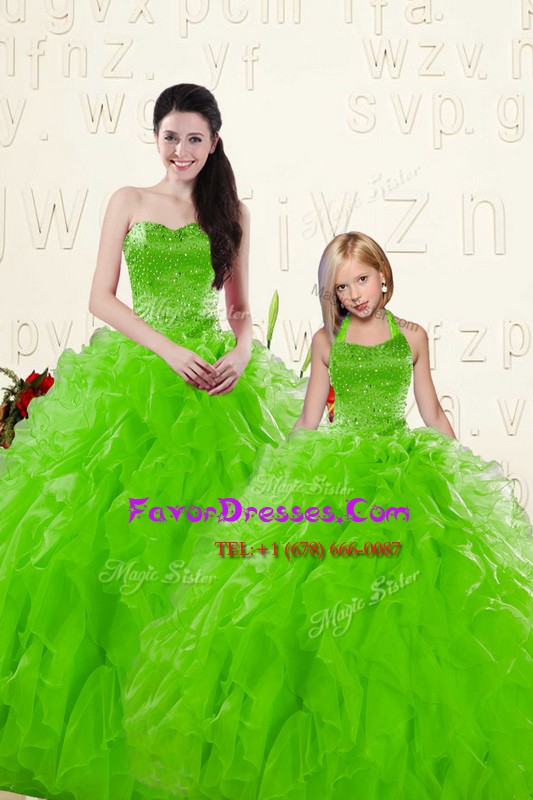Top Selling Organza Sweetheart Sleeveless Lace Up Beading and Ruffles Quinceanera Gown in 