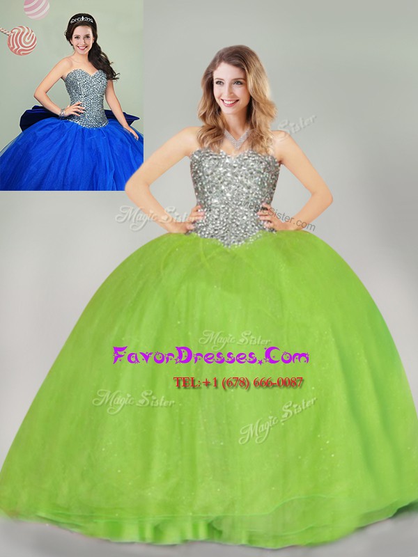  Lace Up Ball Gown Prom Dress Beading and Bowknot Sleeveless Floor Length