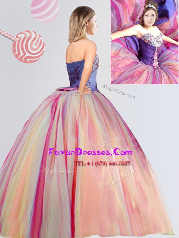  Multi-color Lace Up Quinceanera Gown Beading and Bowknot Sleeveless Floor Length