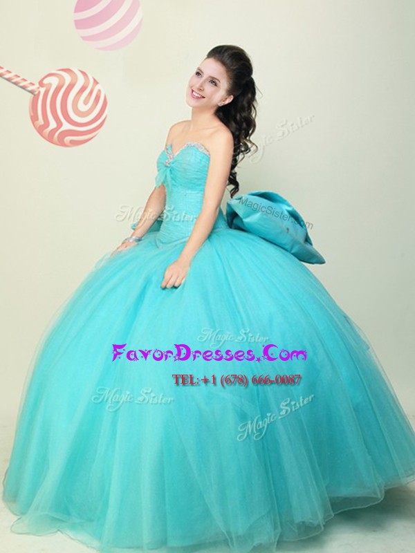  Floor Length Ball Gowns Sleeveless Turquoise Quinceanera Gown Lace Up