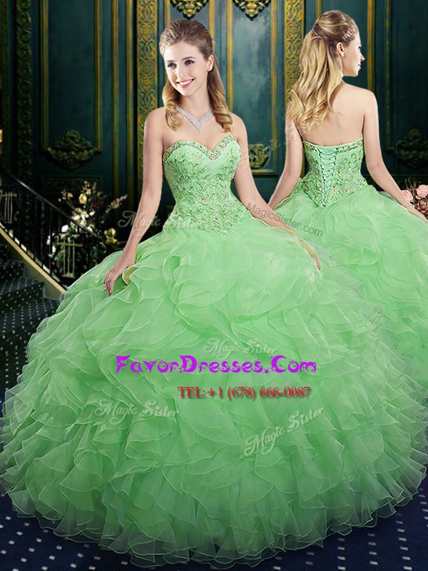 Fashionable Floor Length Ball Gown Prom Dress Organza Sleeveless Beading and Ruffles