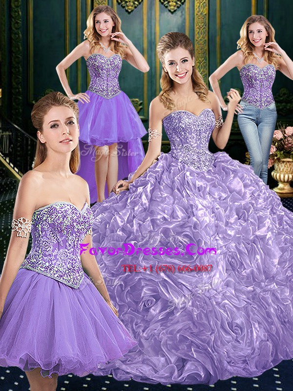  Lavender Sleeveless Organza Court Train Backless Quinceanera Gown for Military Ball and Sweet 16 and Quinceanera