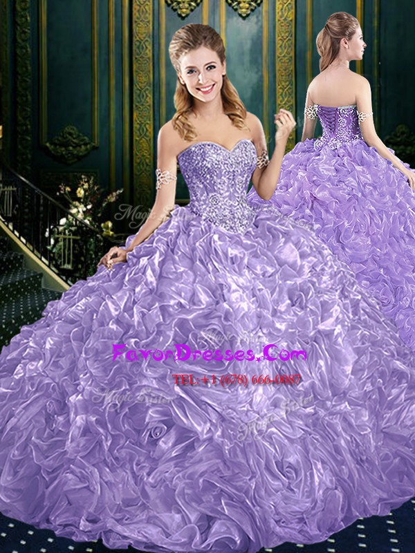  Lavender Backless 15 Quinceanera Dress Beading and Ruffles Sleeveless Court Train
