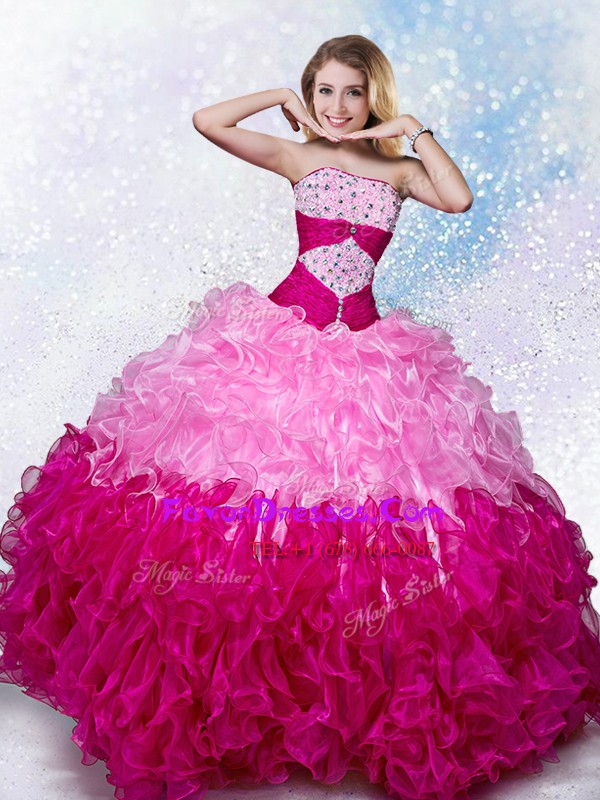  Multi-color Ball Gowns Organza Strapless Sleeveless Beading Floor Length Lace Up 15th Birthday Dress