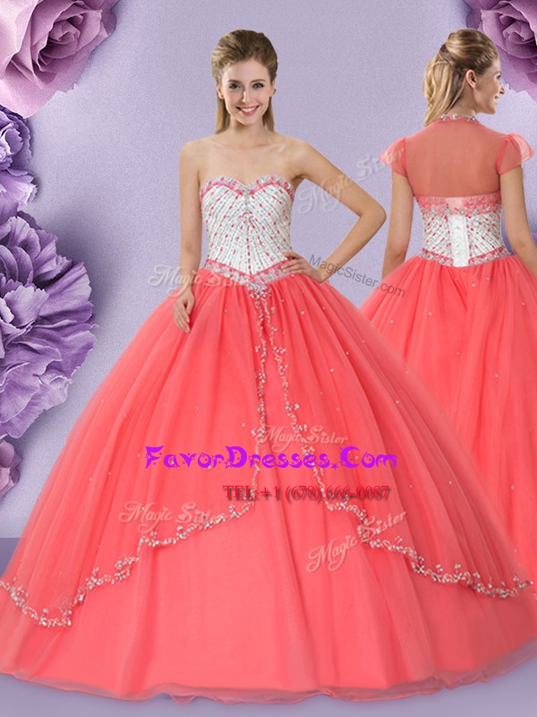 Super Sweetheart Sleeveless Tulle 15th Birthday Dress Beading Lace Up