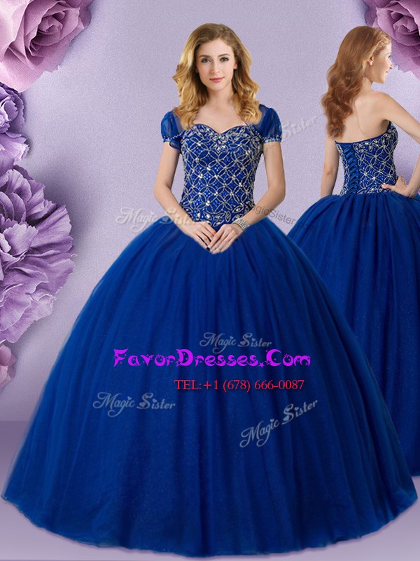 Beauteous Floor Length Royal Blue Sweet 16 Quinceanera Dress Sweetheart Sleeveless Lace Up