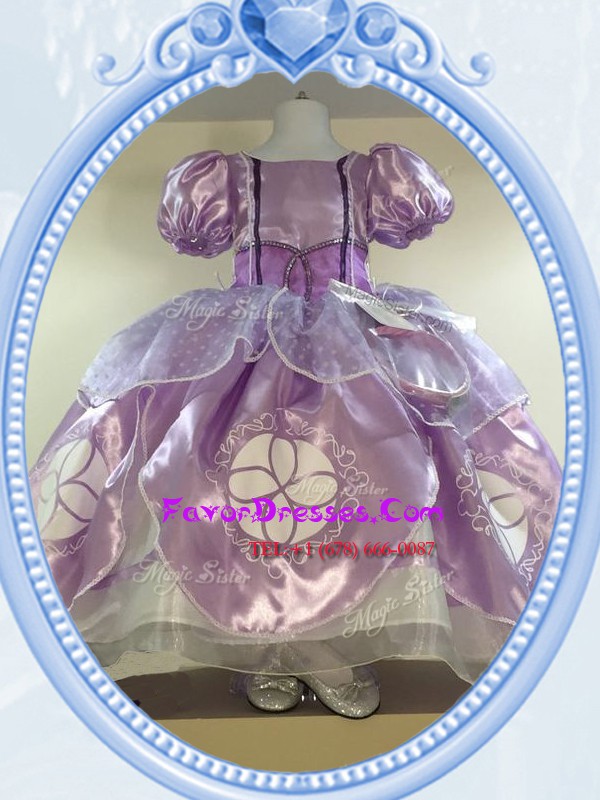 High End Organza Scoop Short Sleeves Zipper Beading Flower Girl Dresses in Lavender