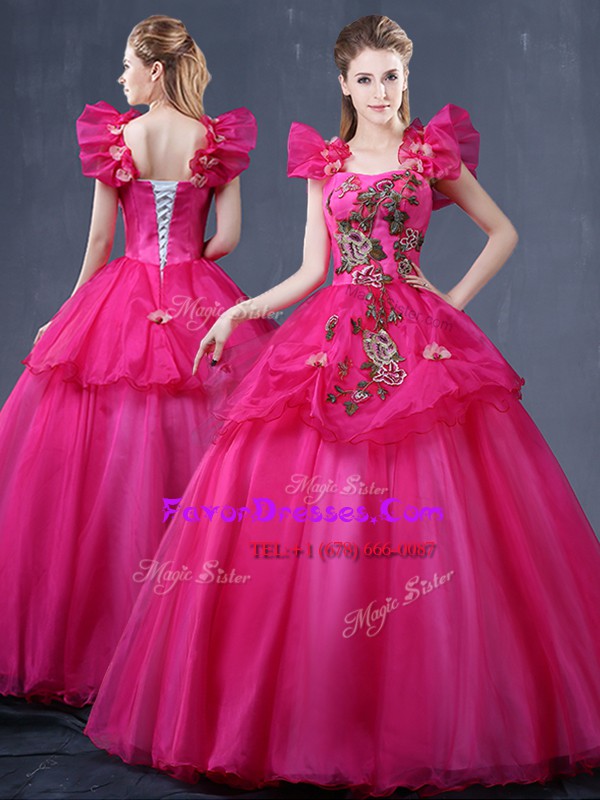  Straps Sleeveless Lace Up Floor Length Appliques Quinceanera Dress