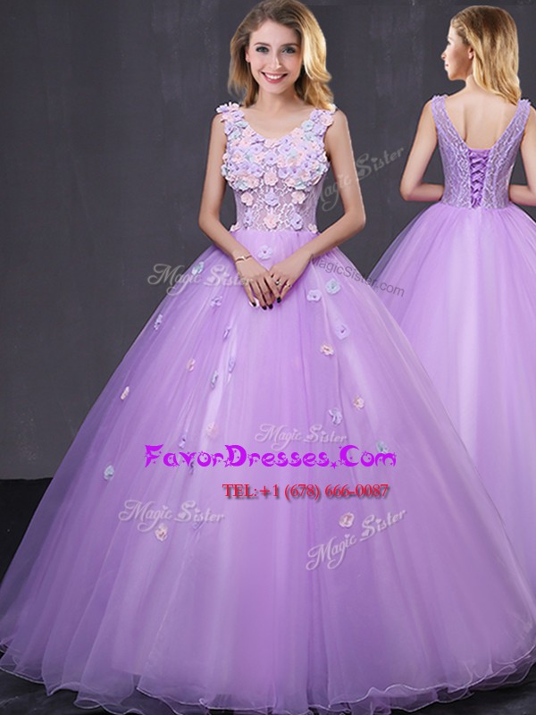 Great Floor Length Ball Gowns Sleeveless Lavender Ball Gown Prom Dress Lace Up