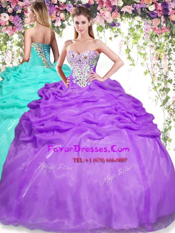 Extravagant Sleeveless Beading and Pick Ups Lace Up Sweet 16 Dress