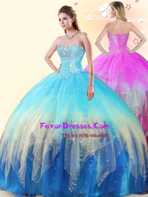 Deluxe Sweetheart Sleeveless Lace Up Sweet 16 Quinceanera Dress Multi-color Tulle