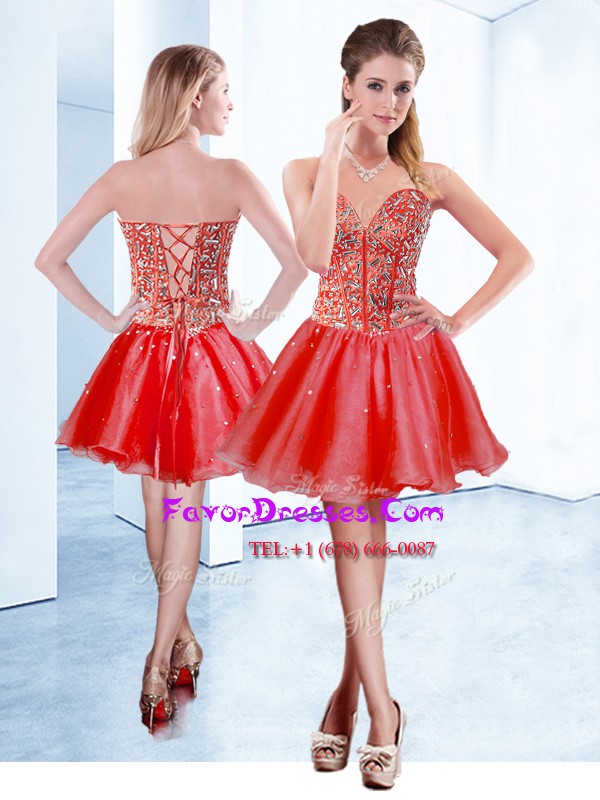 Exceptional Mini Length Ball Gowns Sleeveless Red Dress for Prom Lace Up