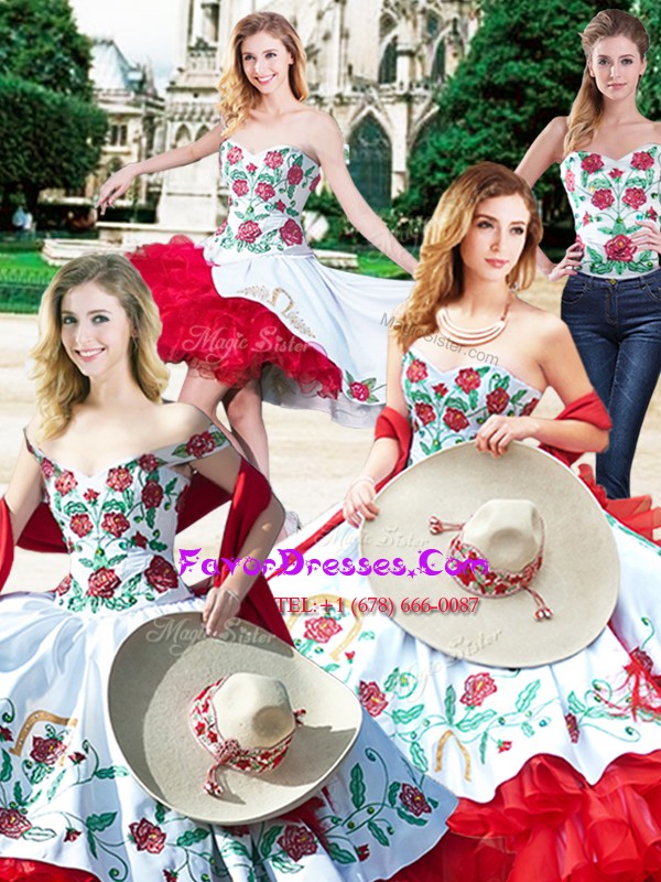 Excellent Four Piece Sleeveless Embroidery and Ruffles Lace Up 15 Quinceanera Dress
