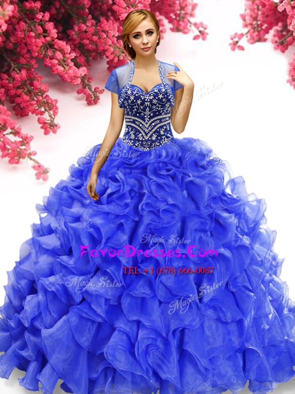Chic Royal Blue Quinceanera Gown Military Ball and Sweet 16 and Quinceanera and For with Beading and Ruffles Sweetheart Sleeveless Lace Up
