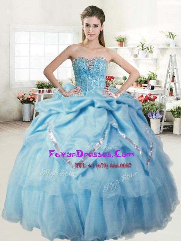  Baby Blue Sweetheart Lace Up Beading and Pick Ups Quinceanera Gown Sleeveless
