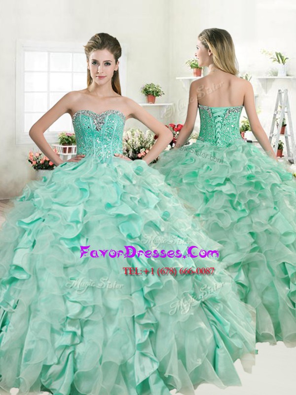  Ball Gowns Quinceanera Dresses Apple Green Sweetheart Organza and Taffeta Sleeveless Floor Length Lace Up