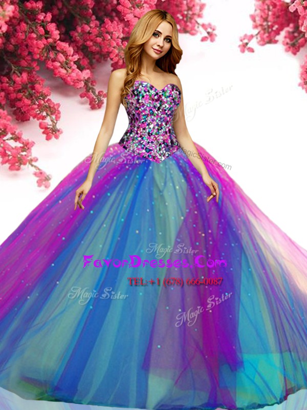 Smart Floor Length Multi-color Ball Gown Prom Dress Tulle Sleeveless Beading