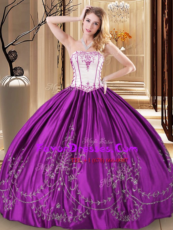 Low Price Floor Length Purple Quinceanera Dresses Taffeta Sleeveless Embroidery