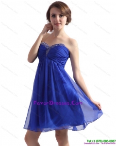 2015 Sweetheart Ruffled Blue 2015 Prom Dresses with Beading
