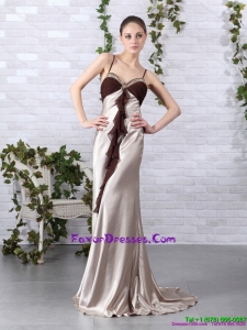 Multi Color Beading Long Prom Dresses with Backless and Brush Train