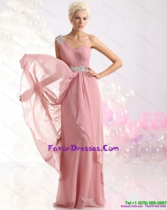 One Shoulder Prom Dresses with Hand Made Flowers and Ruching