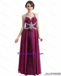 Sequins Halter Top Ruching and Beading Prom Dresses in Wine Red