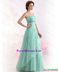 2015 Appple Green Sweetheart Prom Dresses with Ruching and Beading