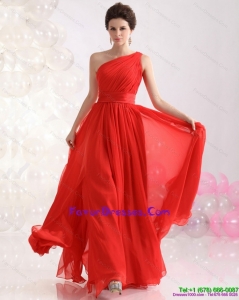 New Style Ruching Red One Shoulder Prom Dresses for 2015