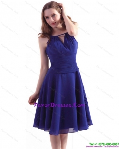 Perfect and Formal Royal Blue 2015 Knee Length Dama Dresses with Ruching