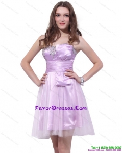 2015 Lilac Strapless Mini Length 2015 Prom Dresses with Ruffles and Beading