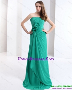 2015 New Style and Cheap Strapless Prom Dress with Hand Made Flowers and Ruching